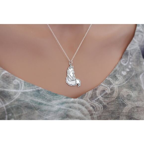 Sterling Silver Fox Charm Necklace, Silver Fox Charm Necklace - Picture 2 of 5